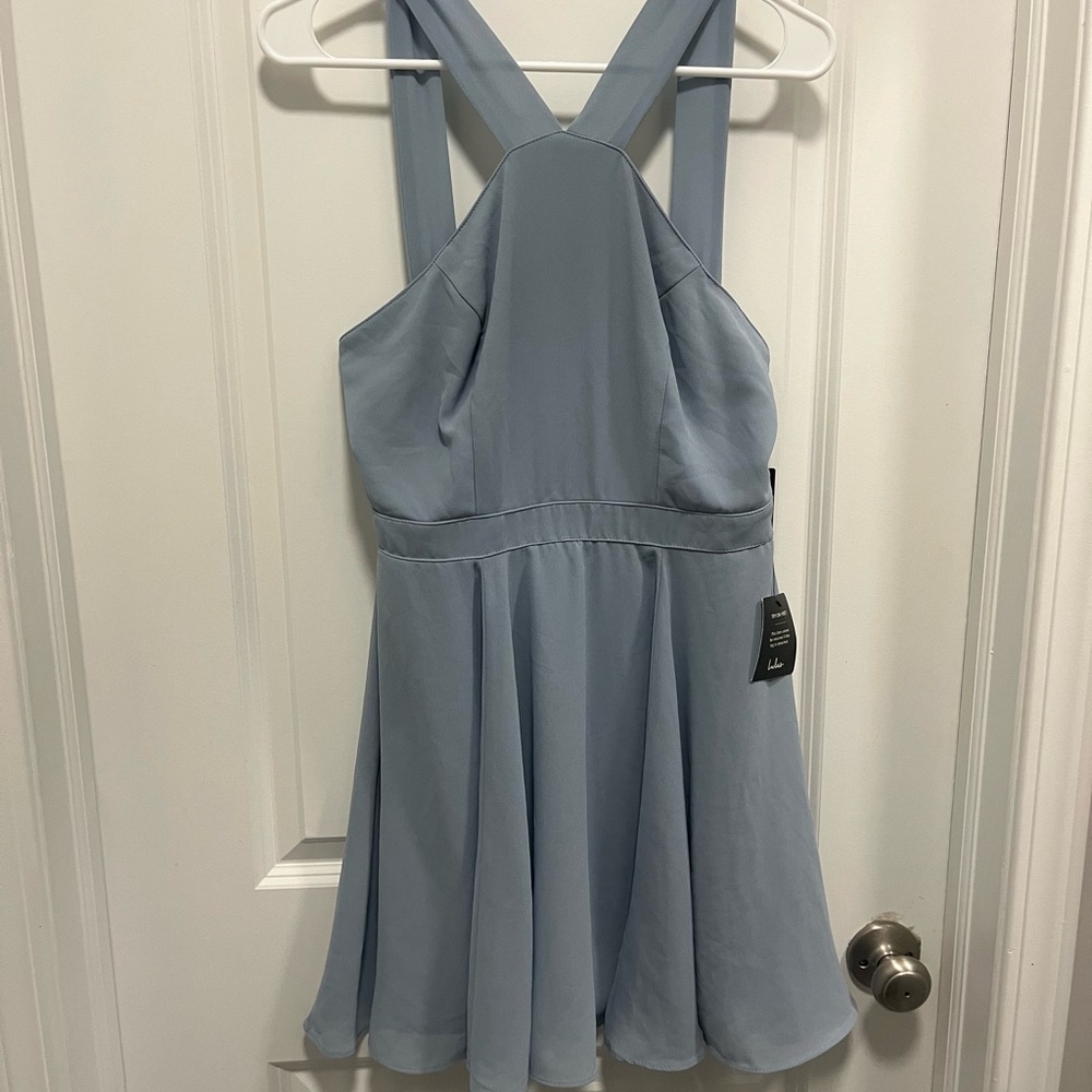 Lulus Halter Dress Knee Length Powder Blue NWT Medium